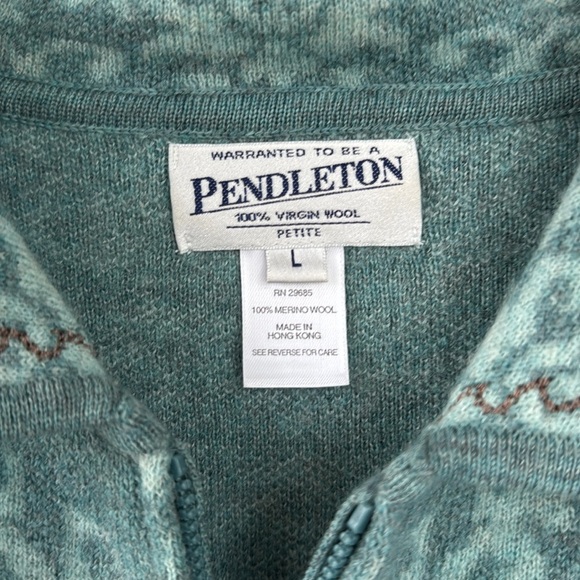 VINTAGE Pendleton 100% Virgin Merino Wool Zip-Up Sweater Jacket SizeLarge Petite - Picture 5 of 7